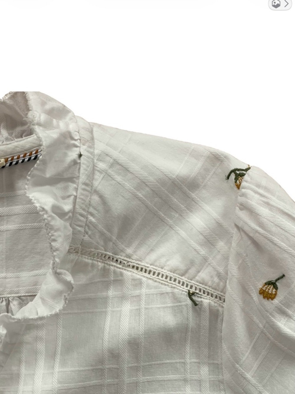 Fat Face White Ruffle-Front Floral Button-Up Blouse - Picture 3 of 8